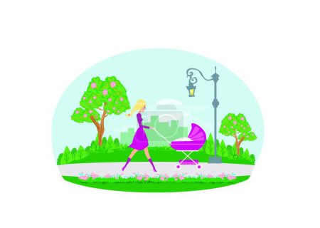 Illustration for Mom on walk with child in the park - Royalty Free Image