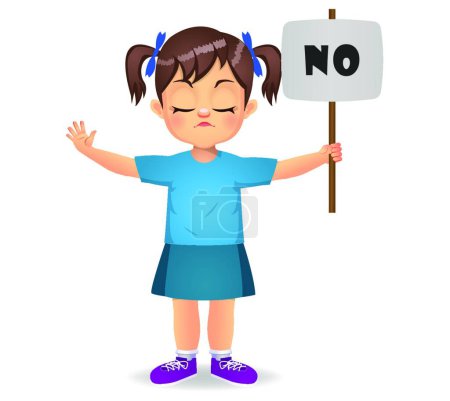Illustration for Cute girl saying no with sign - Royalty Free Image