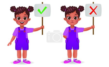 Illustration for "cute girl showing correct and wrong sign" - Royalty Free Image