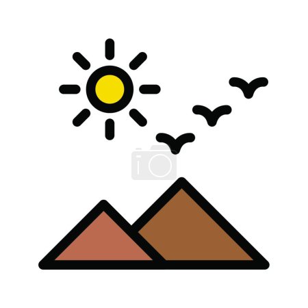 Téléchargez les illustrations : "soleil et montagnes ", illustration vectorielle simple - en licence libre de droit