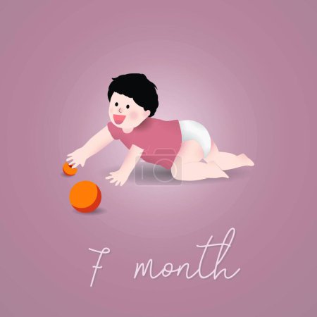 Téléchargez les illustrations : Llustration bébé 7 mois ou enfant en innocence bébé mignon dans le vecteur en fond de couleur rose - en licence libre de droit