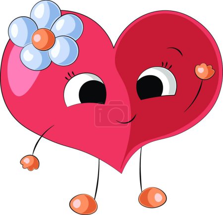 Illustration for "Cute cartoon red Heart with blue flower" - Royalty Free Image