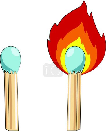 Illustration for "Safety match and burning match in color" - Royalty Free Image