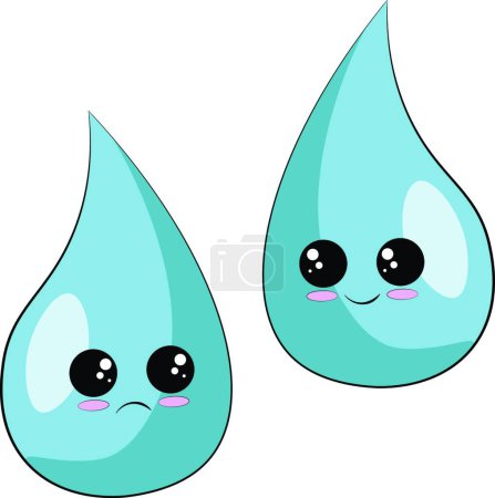 Illustration for Cute cartoon happy and sad drops in color - Royalty Free Image