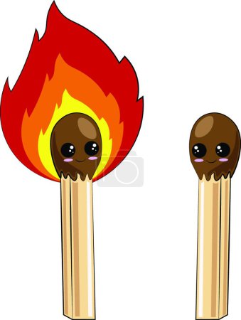 Illustration for "Cute cartoon safety match and burning match" - Royalty Free Image