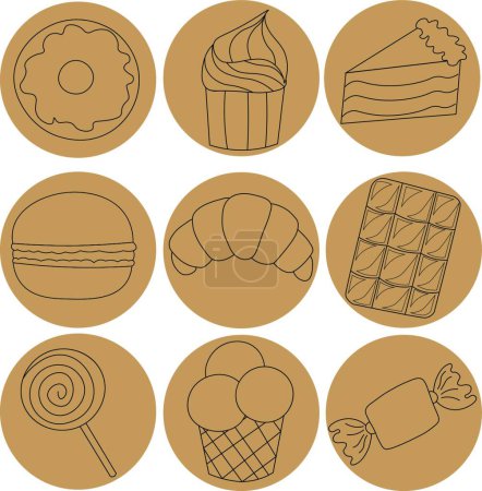 Téléchargez les illustrations : Icônes sur le thème des bonbons savoureux - en licence libre de droit