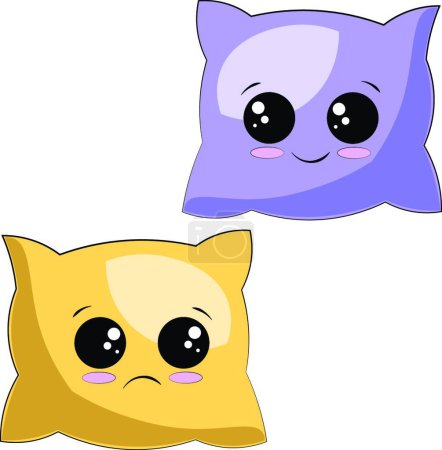 Illustration for "Cute cartoon happy and sad color pillow" - Royalty Free Image