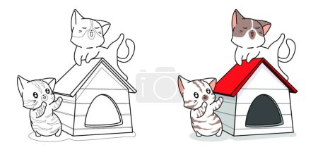 Illustration for "Couple cute cat in house cartoon coloring page" - Royalty Free Image