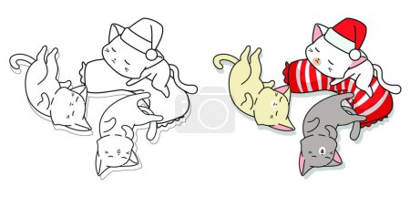 Illustration for "Cute sleeping cats cartoon coloring page" - Royalty Free Image