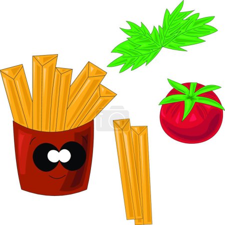 Illustration for "Ingredients for making tasty, big, fast French fries." - Royalty Free Image