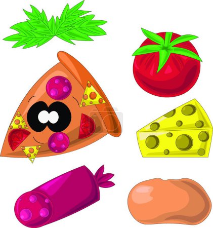 Téléchargez les illustrations : "Ingrédients pour faire savoureux, grande, pizza rapide." - en licence libre de droit
