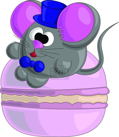 Illustration for "Cute mouse and macaroon in cartoon style" - Royalty Free Image