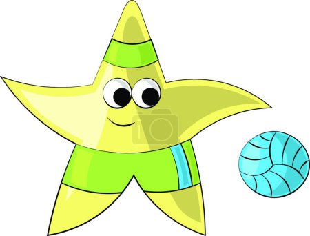 Illustration for "Cartoon cute star plays with the ball" - Royalty Free Image