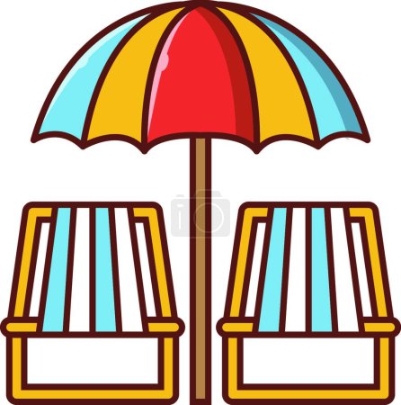 Téléchargez les illustrations : Chaises longues avec parasol, illustration vectorielle simple - en licence libre de droit