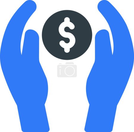 Téléchargez les illustrations : Signe dollar dans les mains icône, illustration vectorielle - en licence libre de droit