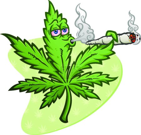 Illustration for Marijuana Leaf Vector Cartoon Character Smoking a Bong - Royalty Free Image
