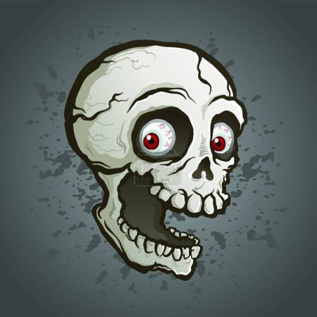 Ilustración de Cráneo espeluznante con dibujos animados de ojos rojos - Imagen libre de derechos
