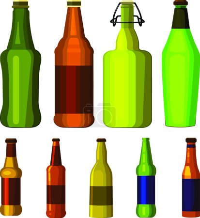 Téléchargez les illustrations : Bouteilles de bière set illustration vectorielle - en licence libre de droit