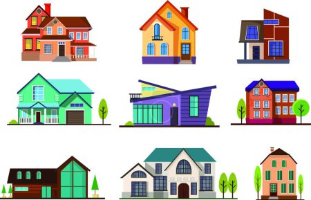 Illustration for "Modern cottage houses set" icon, graphic vector illustration - Royalty Free Image