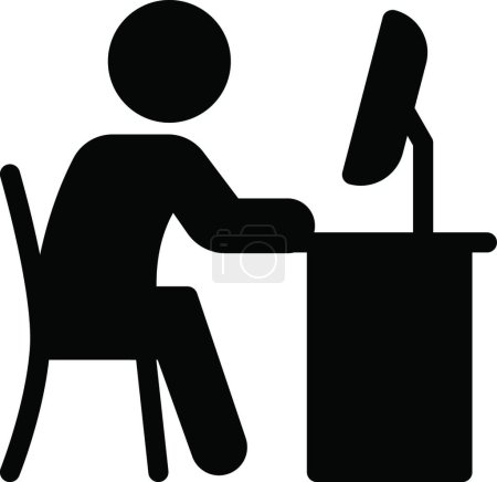 Téléchargez les illustrations : Travail à l'ordinateur, illustration vectorielle simple - en licence libre de droit