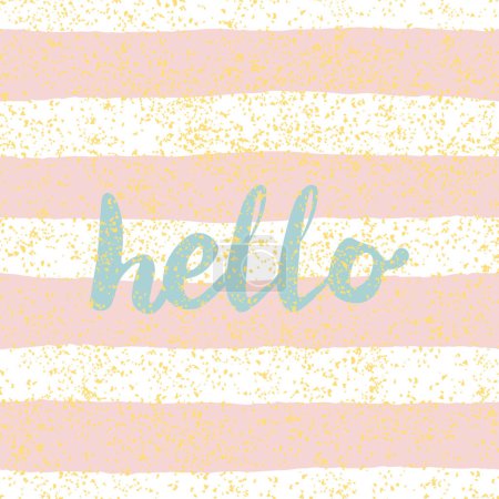 Illustration for Tile vector pattern with hello text pink and white stripes and golden dust background - Royalty Free Image