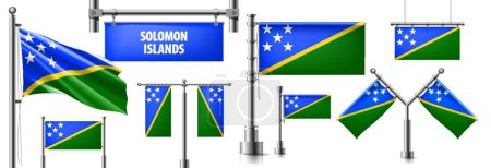 Illustration for "Vector set of the national flag of Solomon Islands in various creative designs" - Royalty Free Image