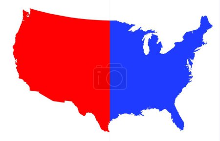 Ilustración de Silueta de mapa azul rojo de los Estados Unidos - Imagen libre de derechos