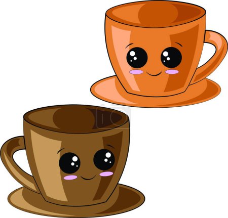 Illustration for Cute cartoon Cups. Draw illustration in color - Royalty Free Image