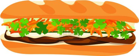 Téléchargez les illustrations : Sandwich Banh Mi au boeuf, illustration vectorielle simple - en licence libre de droit