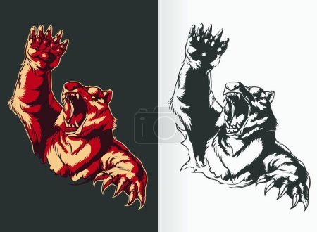 Illustration for "Silhouette Angry Bear Attacking Roaring Stencil Vector Drawing" - Royalty Free Image