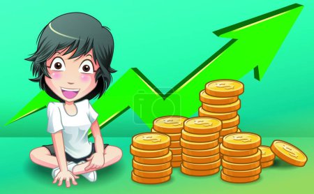 Illustration for Boy with coins cartoon illustration - Royalty Free Image