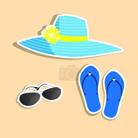 Ilustración de Vacaciones con zapatillas y sombrero vector ilustración - Imagen libre de derechos