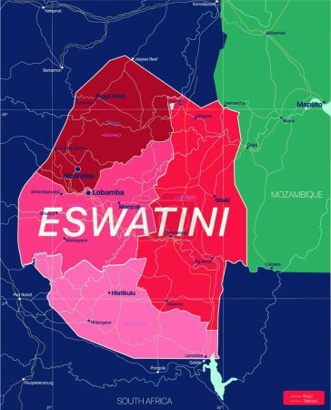 Illustration for "Eswatini ex Swaziland country detailed editable map" - Royalty Free Image
