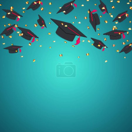 Illustration for "Education Concept Background. Graduation caps and confetti. vector illustration" - Royalty Free Image