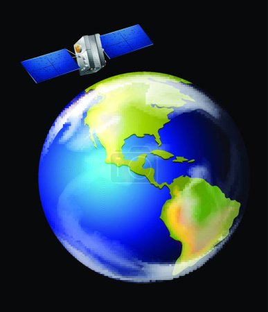 Illustration for Satellite orbiting Earth, graphic vector illustration - Royalty Free Image