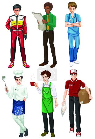 Ilustración de Ilustración de los seis hombres empleados - Imagen libre de derechos