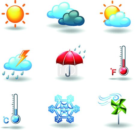 Téléchargez les illustrations : Conditions météorologiques différentes, illustration vectorielle graphique - en licence libre de droit