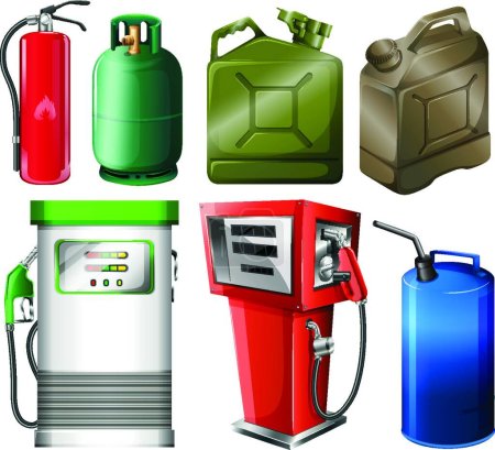 Ilustración de Diferentes contenedores de combustible, ilustración vectorial gráfica - Imagen libre de derechos