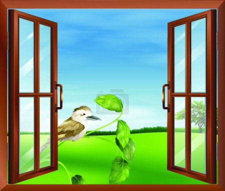 Ilustración de "Una ventana con una vista del pájaro afuera
" - Imagen libre de derechos