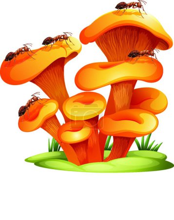Illustration for Fungi with ants vector illustration - Royalty Free Image