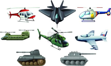 Téléchargez les illustrations : Différents modes de transport de guerre illustration vectorielle - en licence libre de droit