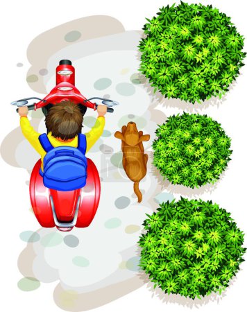 Illustration for A topview of a boy riding a motorcyle - Royalty Free Image