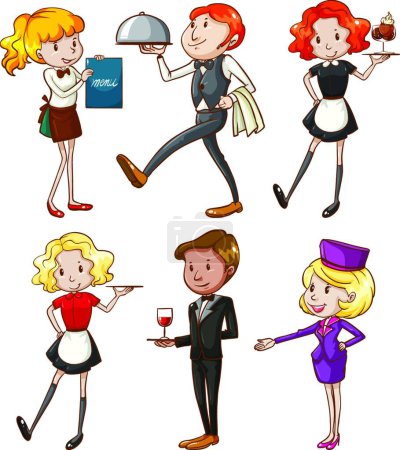 Illustration for Waiters and waitresses  vector illustration - Royalty Free Image