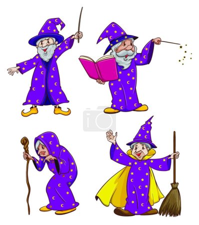 Téléchargez les illustrations : Illustration vectorielle de quatre sorcières - en licence libre de droit