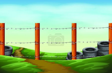 Illustration for A barbwire fence beautiful vector illustration - Royalty Free Image