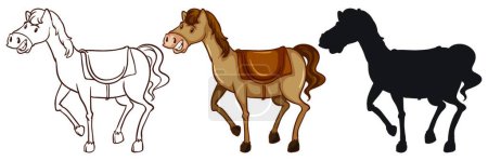Téléchargez les illustrations : Trois chevaux belle illustration vectorielle - en licence libre de droit