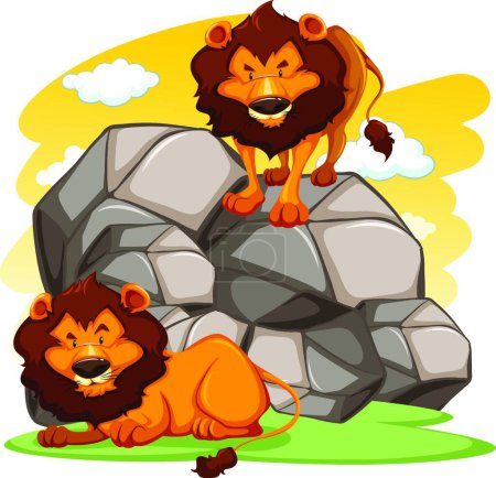 Téléchargez les illustrations : Illustration vectorielle moderne Lions - en licence libre de droit