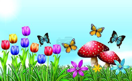 Téléchargez les illustrations : Bannière de printemps, illustration vectorielle colorée - en licence libre de droit