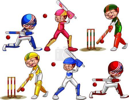 Téléchargez les illustrations : Les gens qui jouent au cricket illustration vectorielle moderne - en licence libre de droit