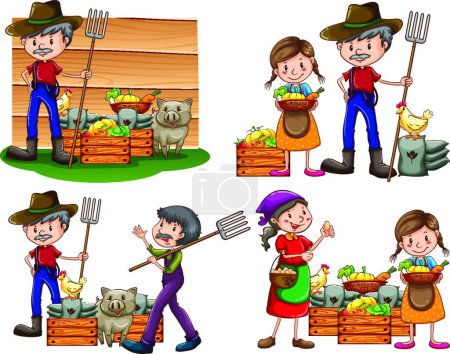 Téléchargez les illustrations : Ensemble d'agriculteurs illustration vectorielle - en licence libre de droit